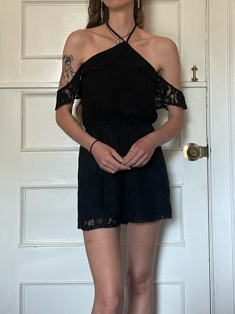 Black Lace Off-Shoulder Romper